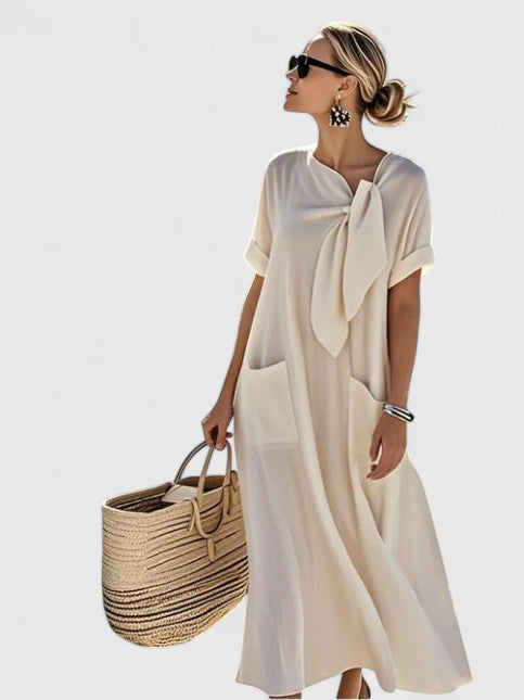 Women's Pocketed Dress with a Tied Front Neckline