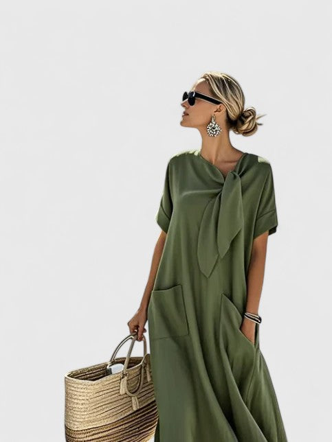 Women's Pocketed Dress with a Tied Front Neckline