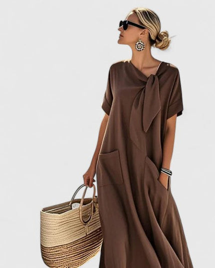 Women's Pocketed Dress with a Tied Front Neckline