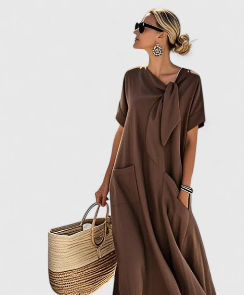 Women's Pocketed Dress with a Tied Front Neckline