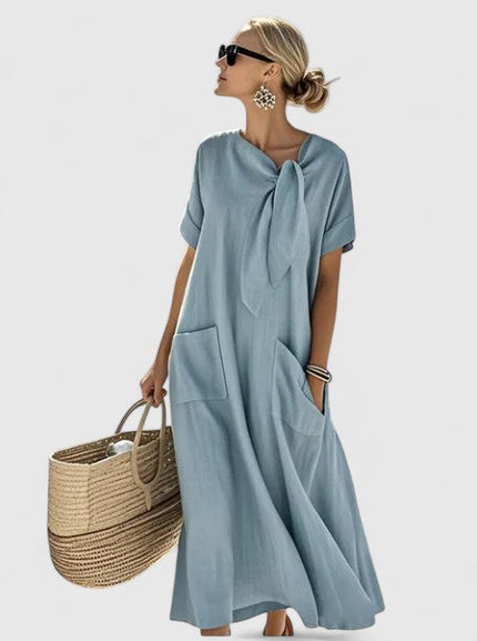 Women's Pocketed Dress with a Tied Front Neckline