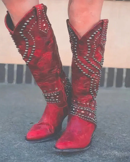 Women's Pointed-Toe Boots with Allover Western Studs