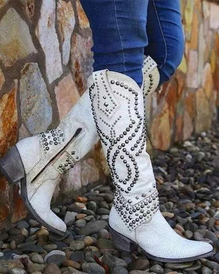 Women's Pointed-Toe Boots with Allover Western Studs
