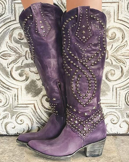 Women's Pointed-Toe Boots with Allover Western Studs