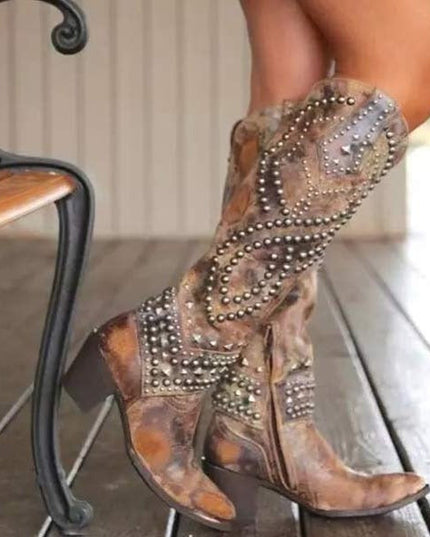 Women's Pointed-Toe Boots with Allover Western Studs