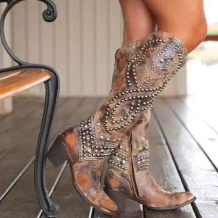 Women's Pointed-Toe Boots with Allover Western Studs