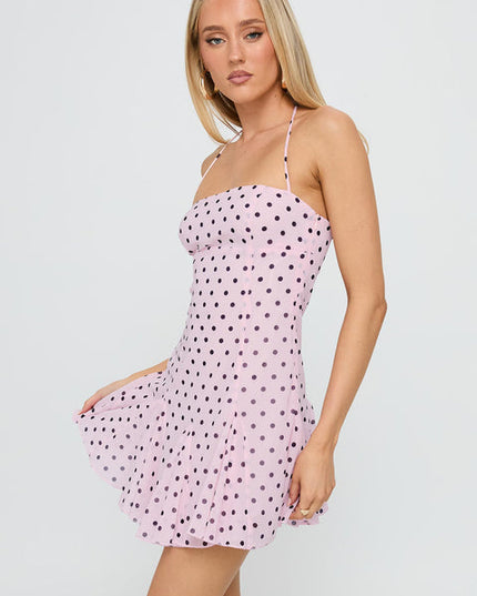 Women's Polka Dot Flowy Wedding Guest Mini Dress