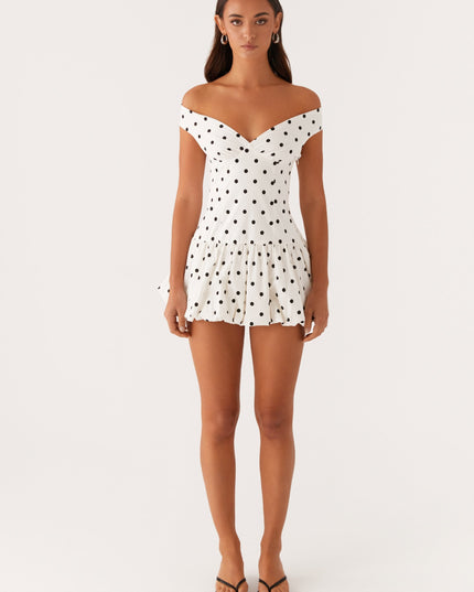 Women's Polka Dot Off Shoulder Wedding Guest Mini Dress