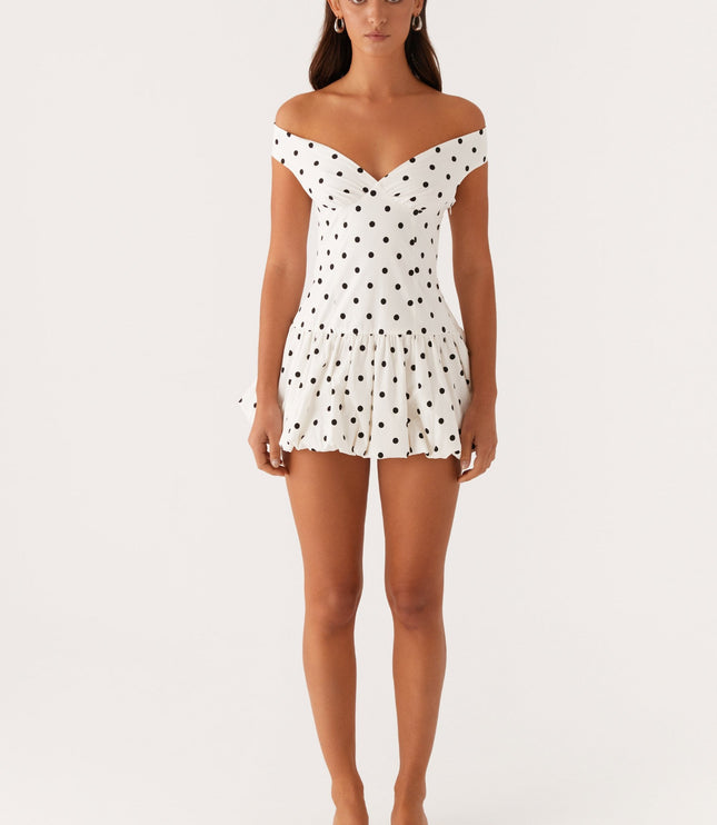 Women's Polka Dot Off Shoulder Wedding Guest Mini Dress