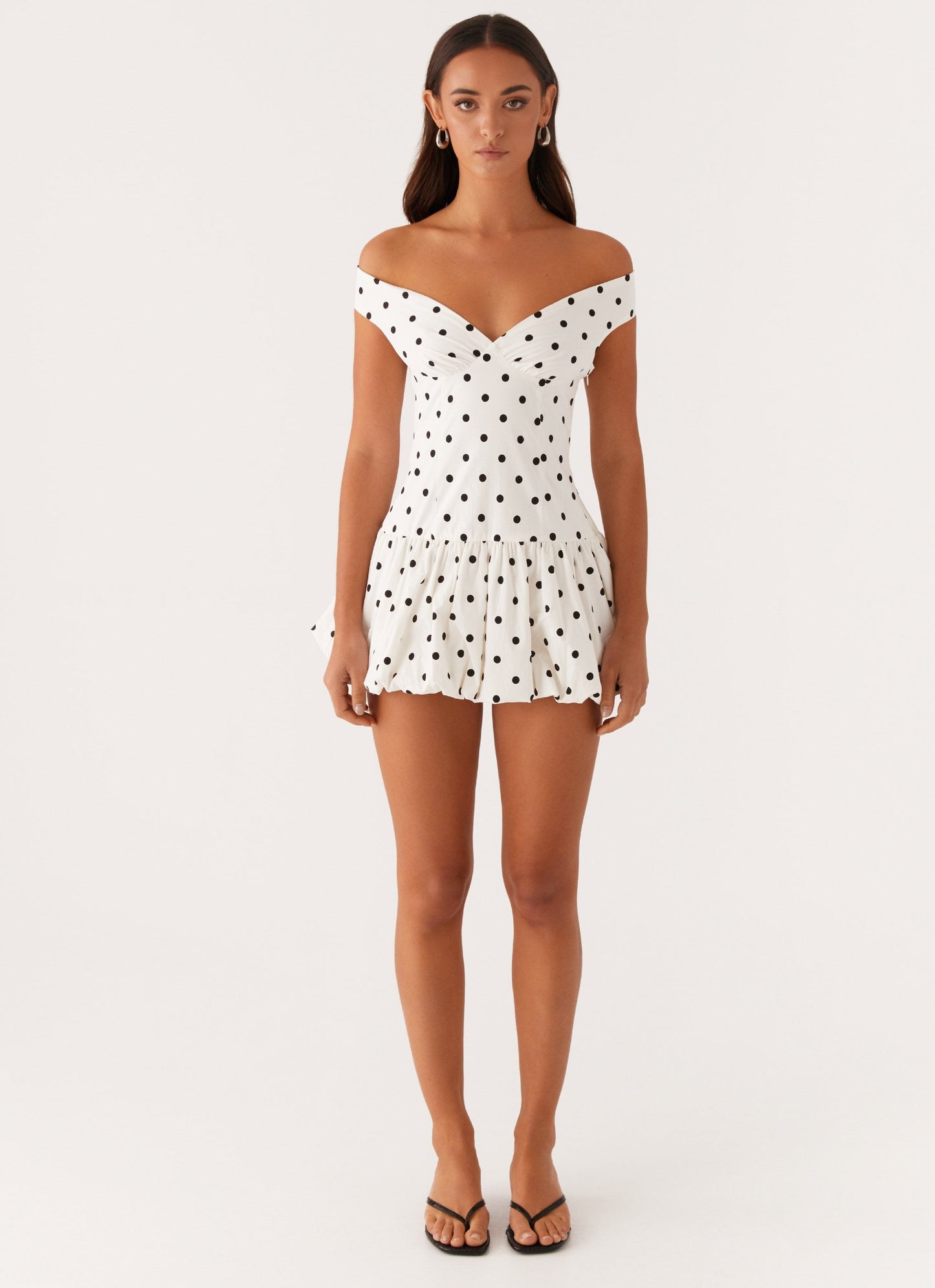 Women's Polka Dot Off Shoulder Wedding Guest Mini Dress