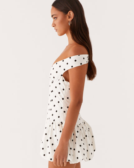 Women's Polka Dot Off Shoulder Wedding Guest Mini Dress
