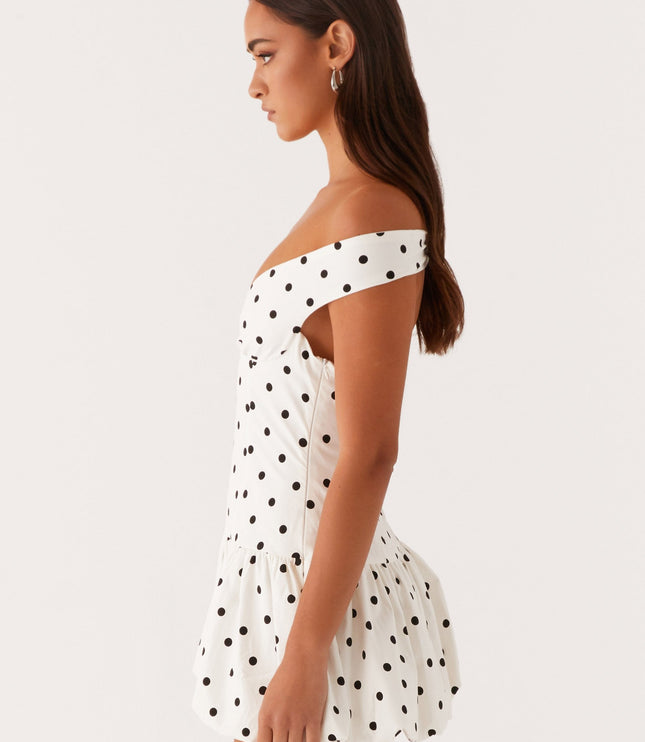 Women's Polka Dot Off Shoulder Wedding Guest Mini Dress