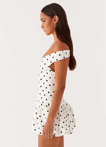 Women's Polka Dot Off Shoulder Wedding Guest Mini Dress