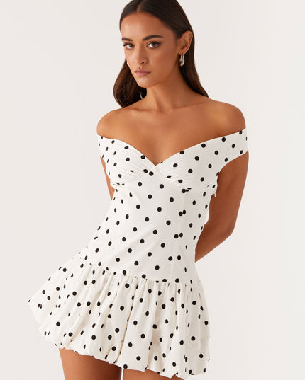Women's Polka Dot Off Shoulder Wedding Guest Mini Dress