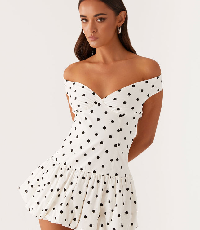Women's Polka Dot Off Shoulder Wedding Guest Mini Dress