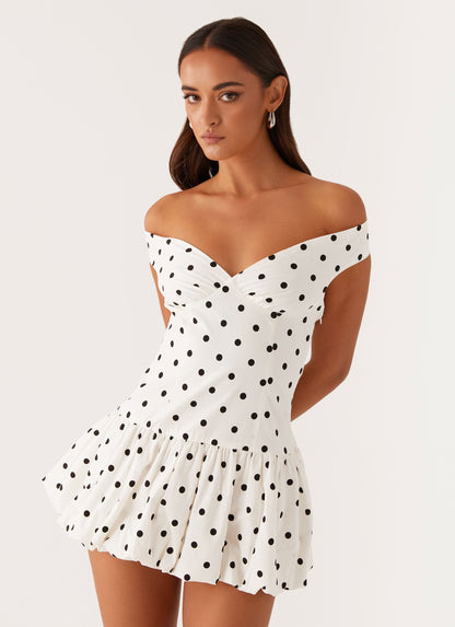Women's Polka Dot Off Shoulder Wedding Guest Mini Dress