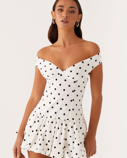 Women's Polka Dot Off Shoulder Wedding Guest Mini Dress