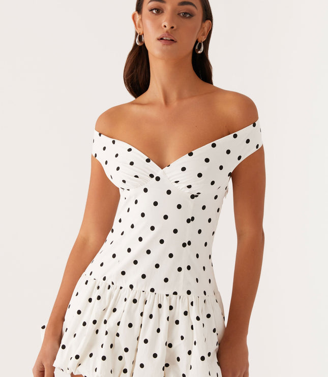 Women's Polka Dot Off Shoulder Wedding Guest Mini Dress