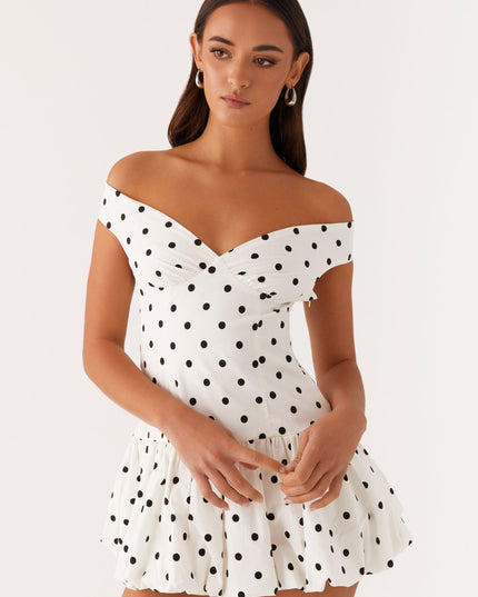 Women's Polka Dot Off Shoulder Wedding Guest Mini Dress