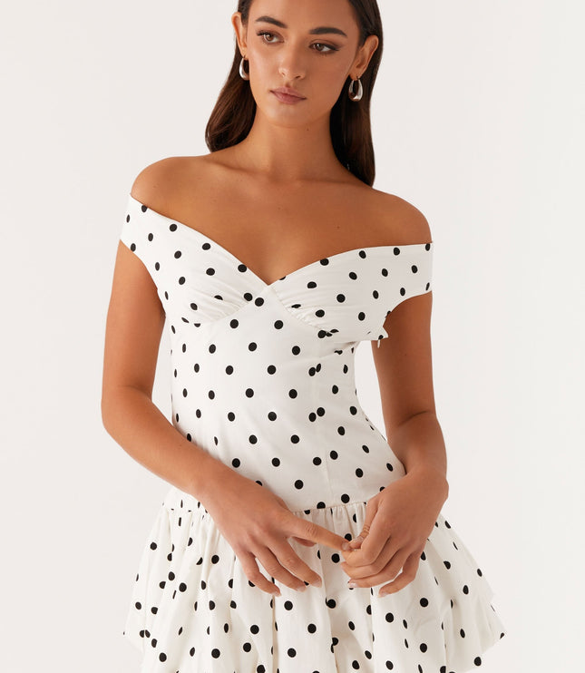 Women's Polka Dot Off Shoulder Wedding Guest Mini Dress