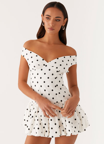 Women's Polka Dot Off Shoulder Wedding Guest Mini Dress