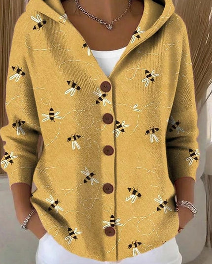 Women's Print Button Hoodie with Relaxed Fit