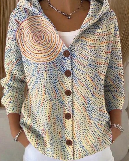 Women's Print Button Hoodie with Relaxed Fit