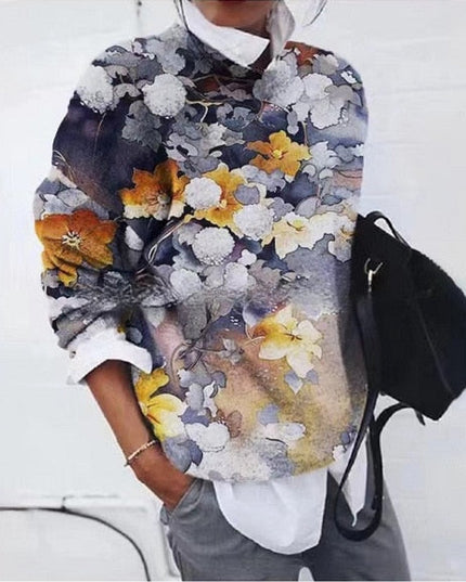 Women's Printed Crewneck Sweater in a Floral Design