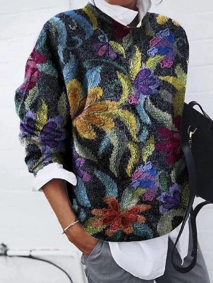 Women's Printed Crewneck Sweater in a Floral Design