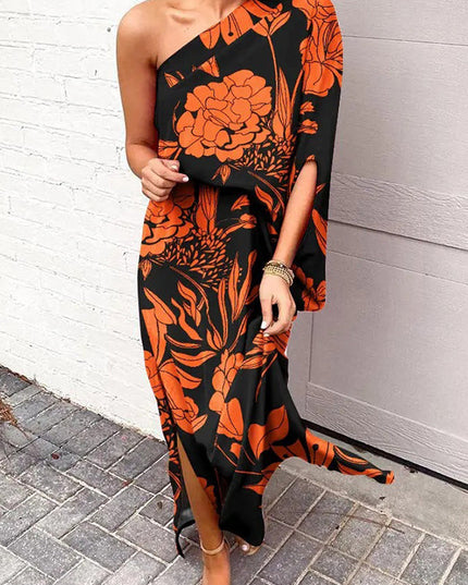 Women's Printed One Shoulder Maxi Cocktail Dress