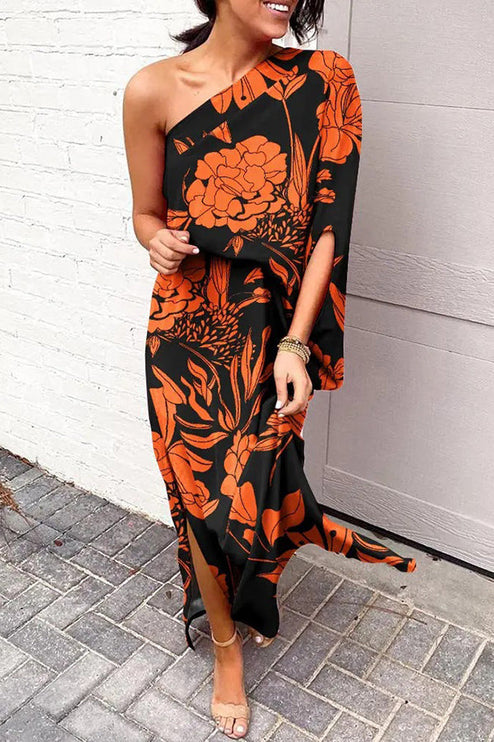 Women's Printed One Shoulder Maxi Cocktail Dress
