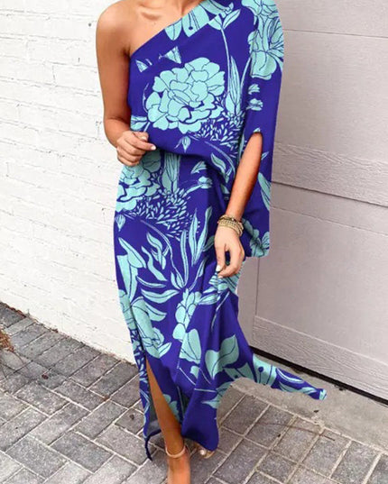 Women's Printed One Shoulder Maxi Cocktail Dress