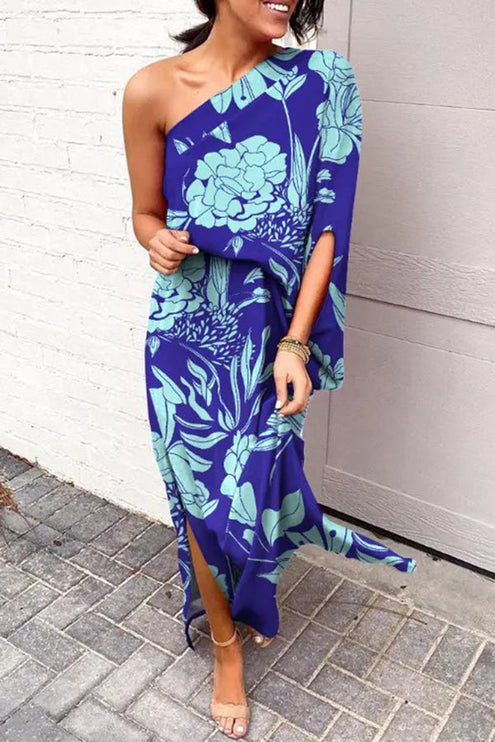 Women's Printed One Shoulder Maxi Cocktail Dress