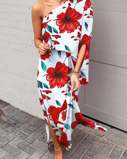 Women's Printed One Shoulder Maxi Cocktail Dress