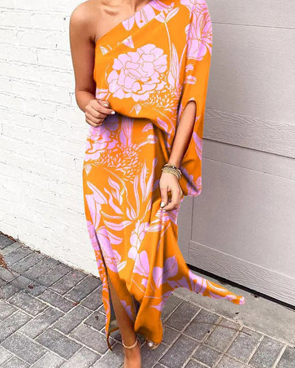Women's Printed One Shoulder Maxi Cocktail Dress