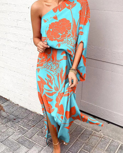 Women's Printed One Shoulder Maxi Cocktail Dress