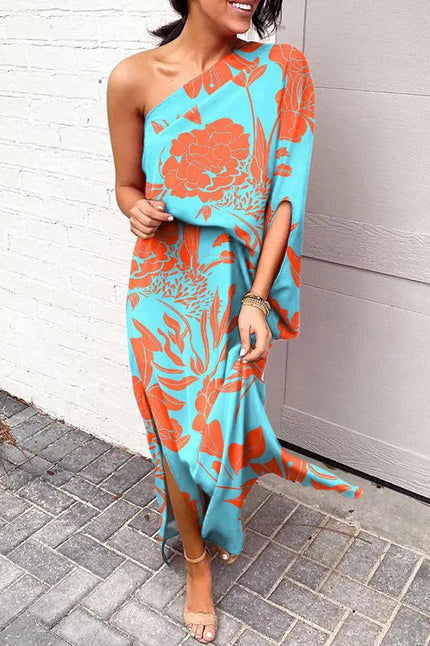 Women's Printed One Shoulder Maxi Cocktail Dress
