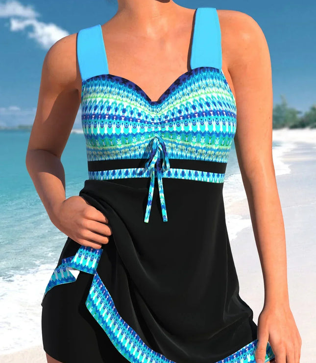Women's Printed Swim Dress with a Sweetheart Tie Front