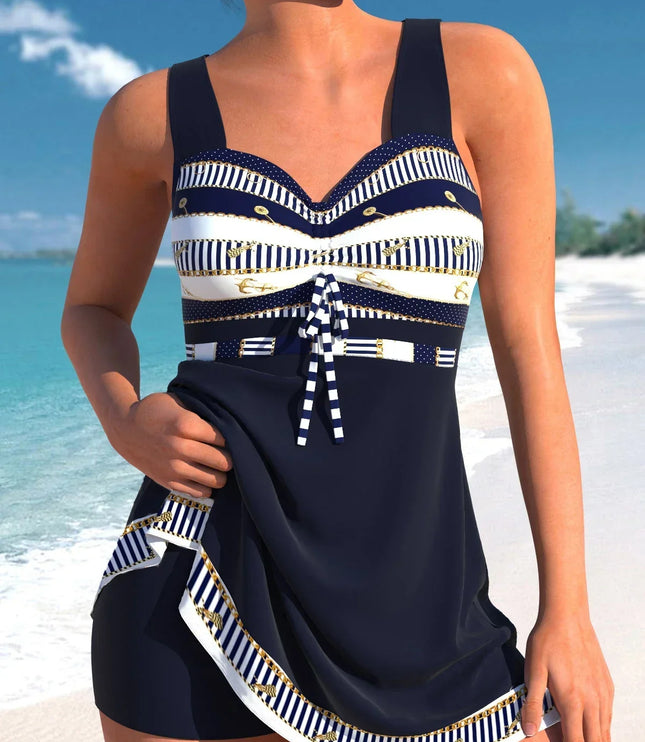 Women's Printed Swim Dress with a Sweetheart Tie Front