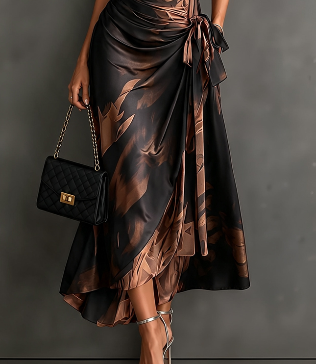 Women's Printed Wrap Dress with a Collared V-Neck