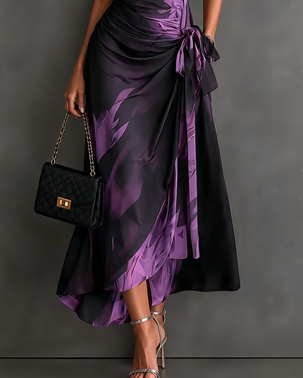 Women's Printed Wrap Dress with a Collared V-Neck
