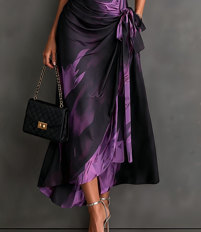 Women's Printed Wrap Dress with a Collared V-Neck