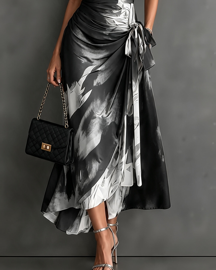 Women's Printed Wrap Dress with a Collared V-Neck