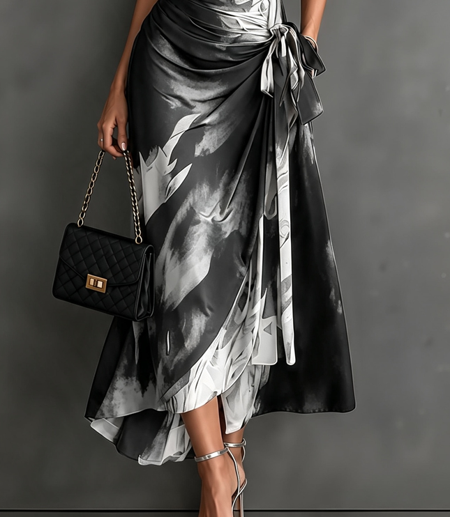 Women's Printed Wrap Dress with a Collared V-Neck