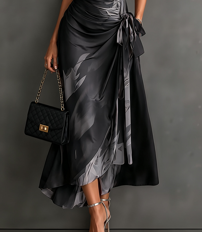Women's Printed Wrap Dress with a Collared V-Neck