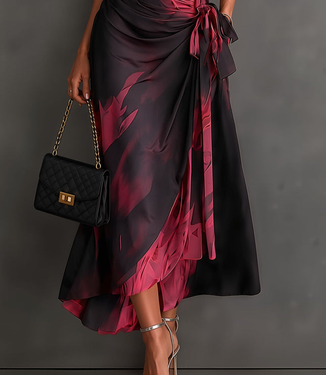Women's Printed Wrap Dress with a Collared V-Neck