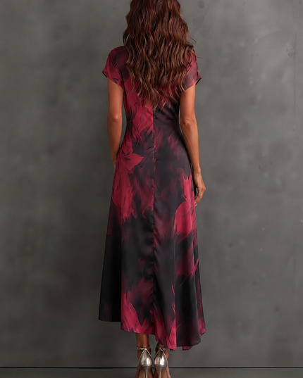 Women's Printed Wrap Dress with a Collared V-Neck