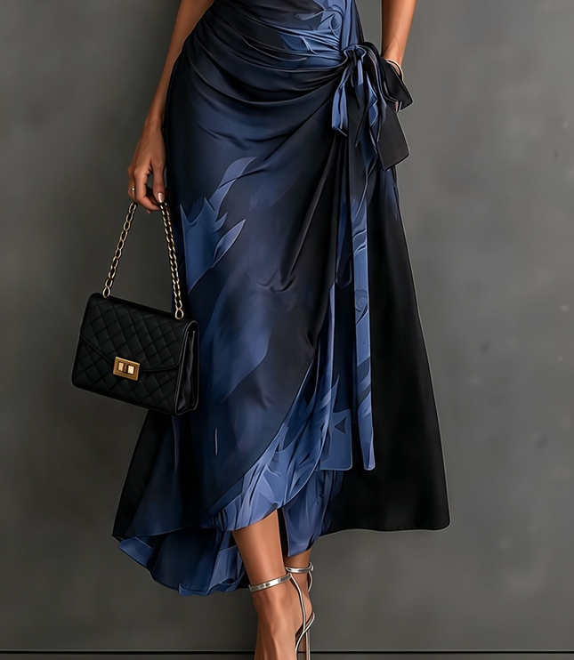 Women's Printed Wrap Dress with a Collared V-Neck