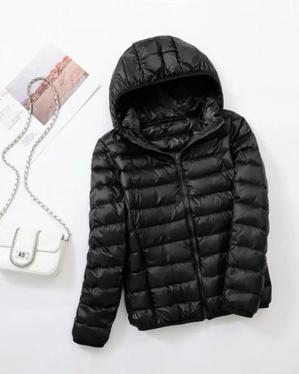 Women's Puffer Jacket with a Hood in Lightweight Down