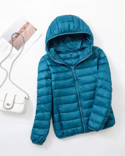 Women's Puffer Jacket with a Hood in Lightweight Down